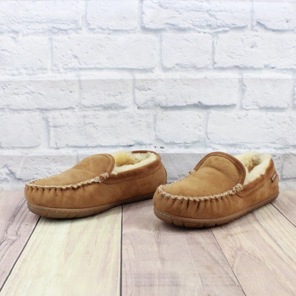LL BEAN Brown Suede Venetian Shearling Lined Wicked Good Slippers 9 M - Picture 2 of 9